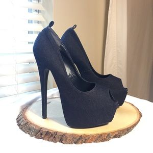 Denim Spring Peep Toe Heels by Scene SZ 7.5 EUC